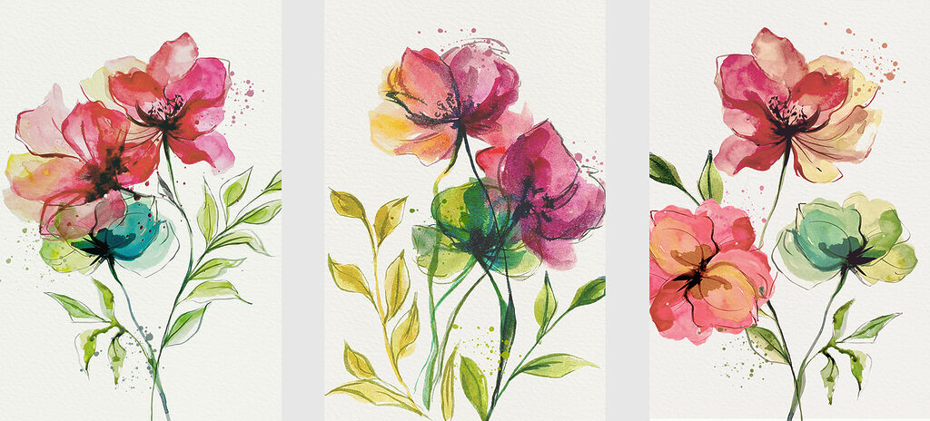 Flores em aguarela — design completo