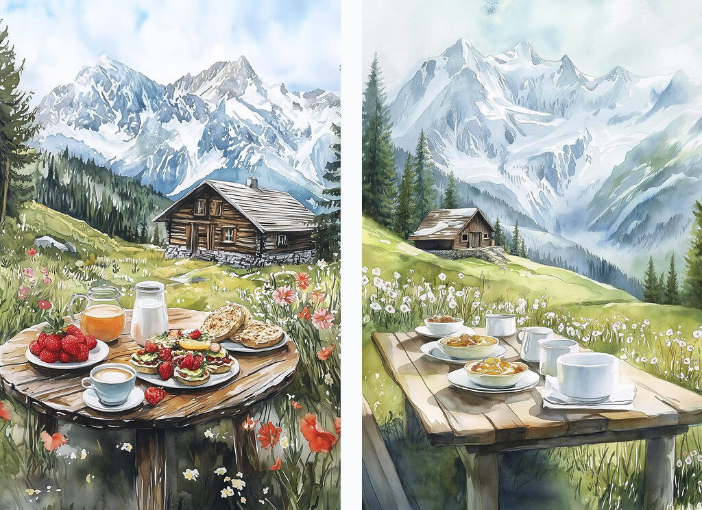 Pequeno-almoço nas montanhas — design completo