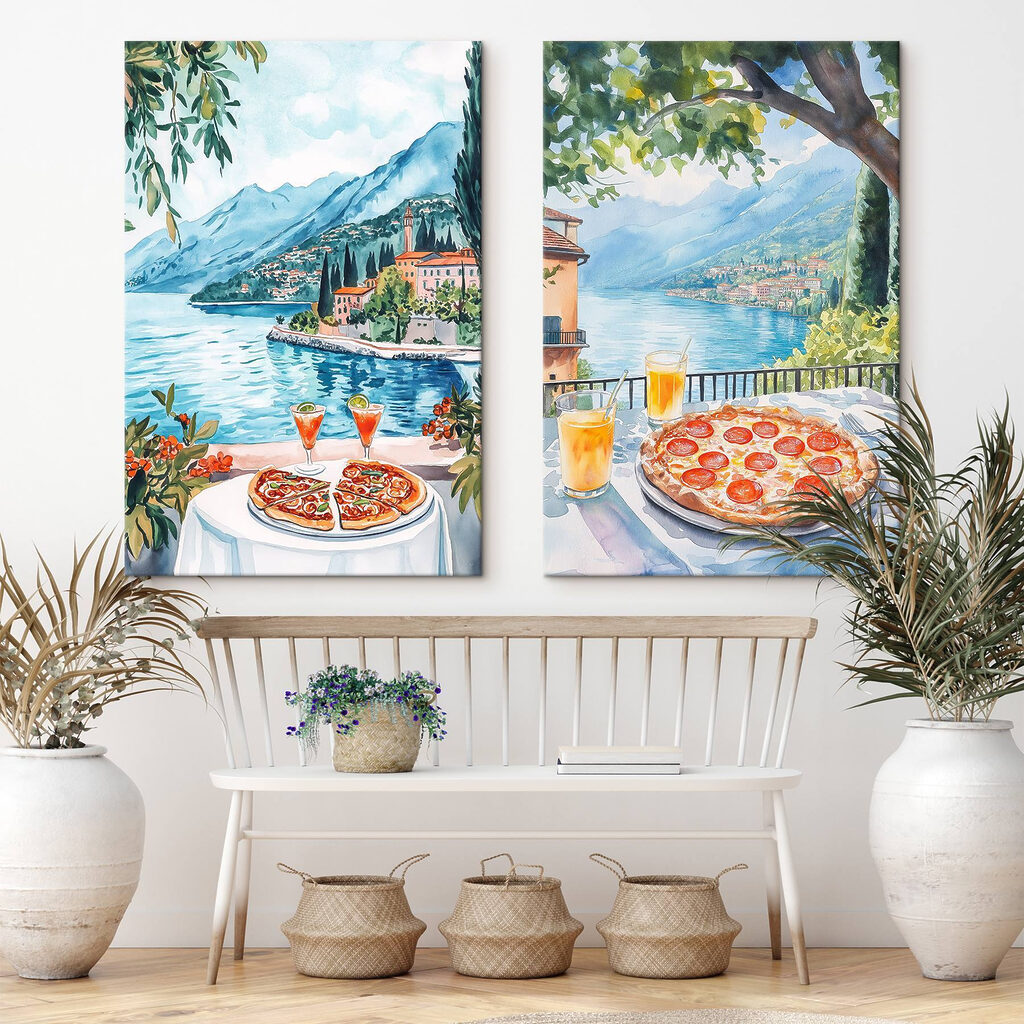 Pizza junto à água num interior