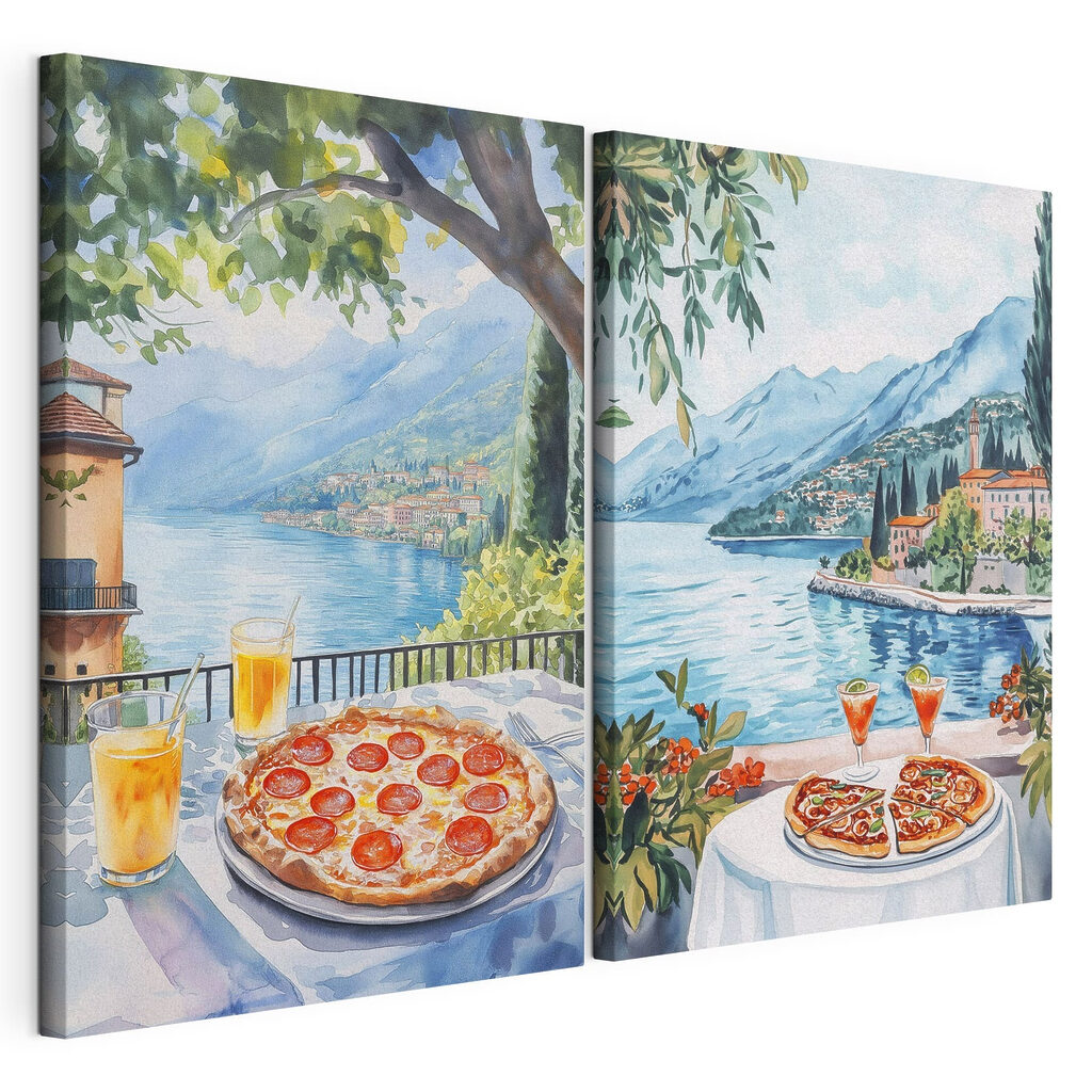 Pizza junto à água, tela esticada e borda contínua