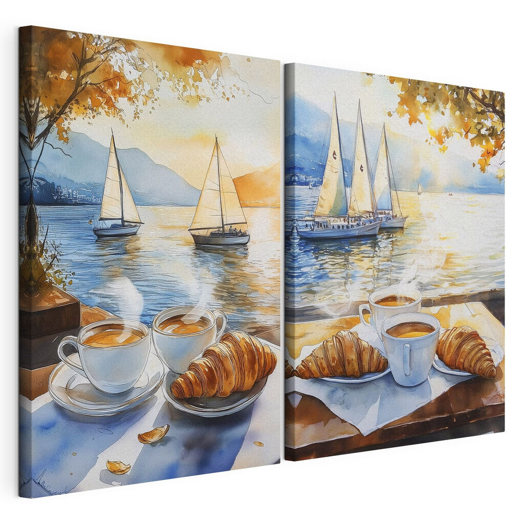Café e veleiros, tela esticada e borda contínua