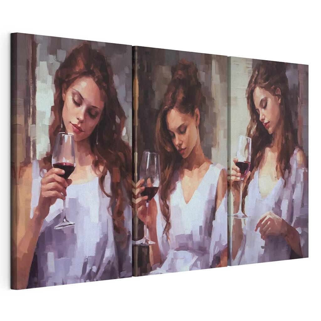 Um momento com vinho, tela esticada e borda contínua
