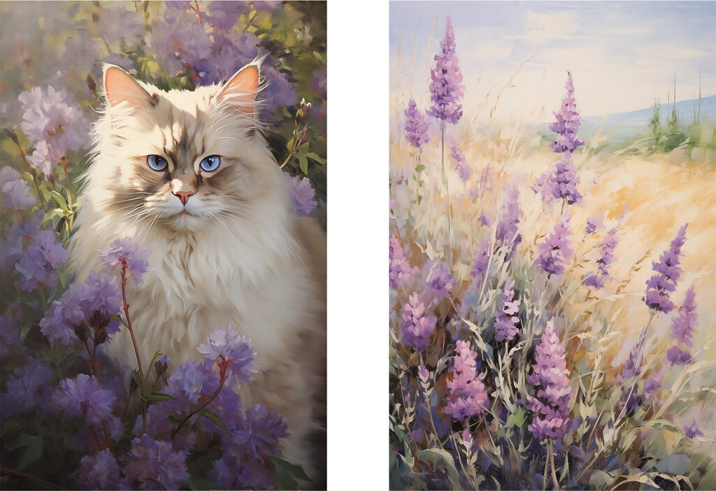 Gato entre lavanda — design completo