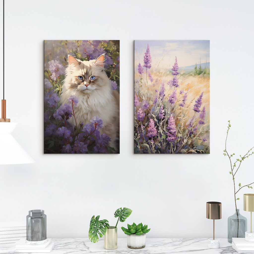 Gato entre lavanda num interior