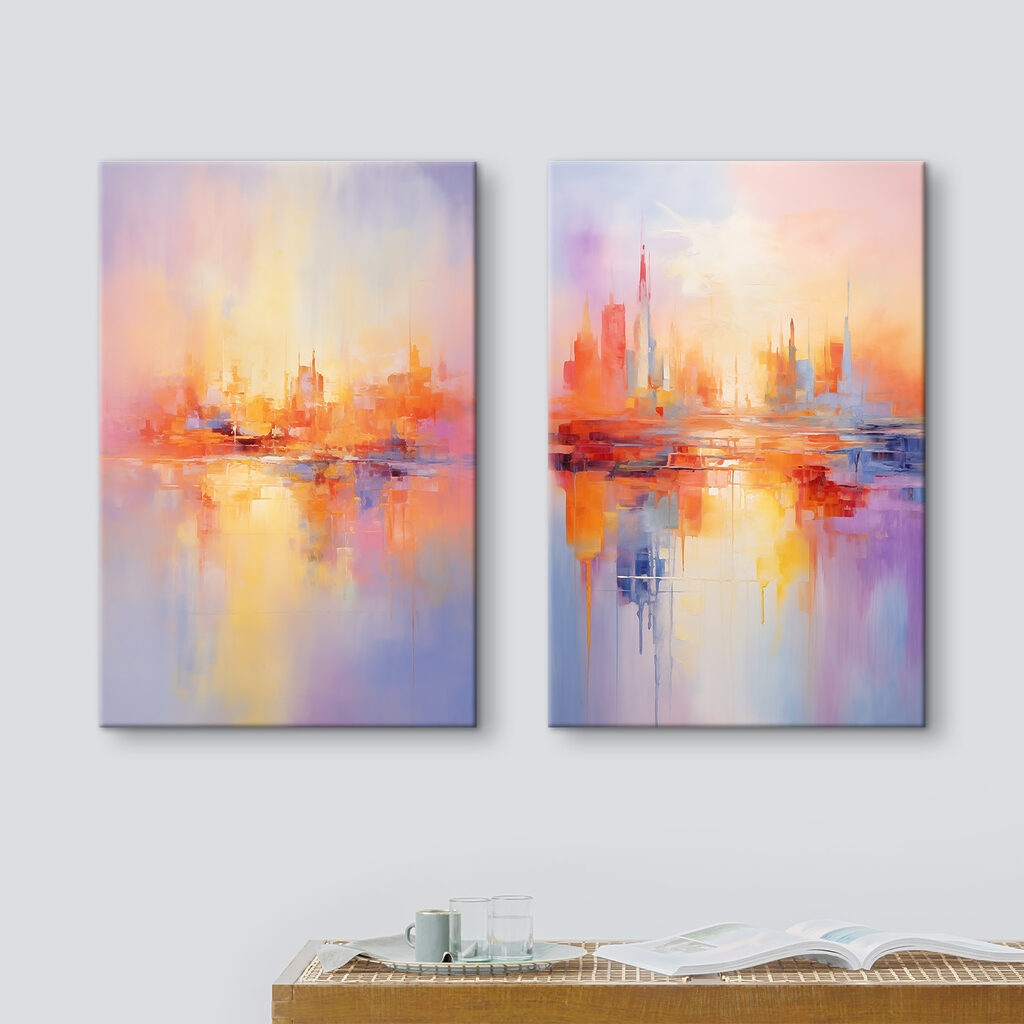Cidade ao entardecer num interior