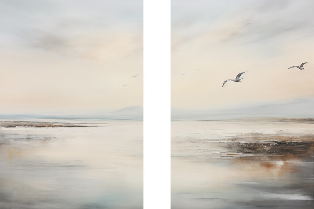 Aves sobre a costa — design completo