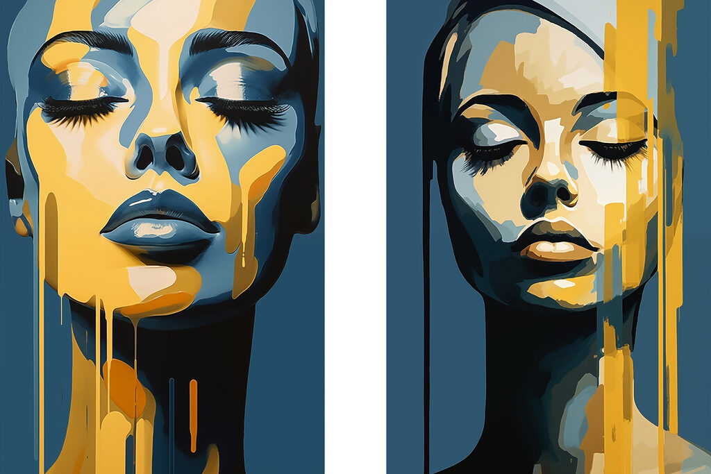 Rosto com tinta amarela — design completo