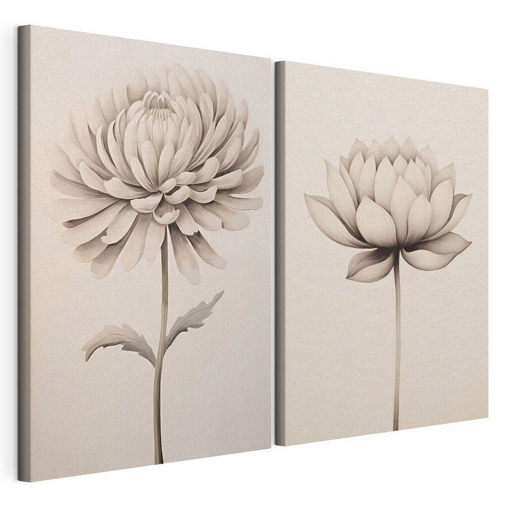 Flores desenhadas, tela esticada e borda contínua