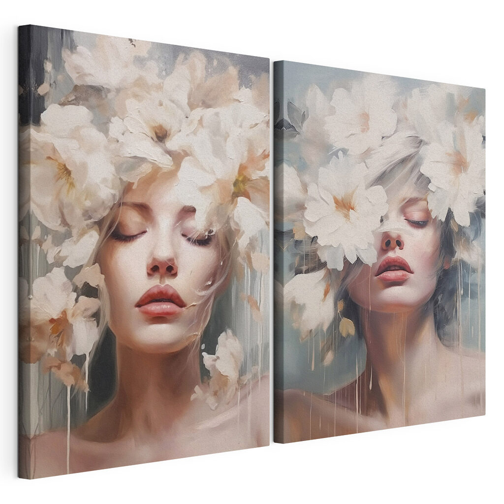 Mulher com flores, tela esticada e borda contínua