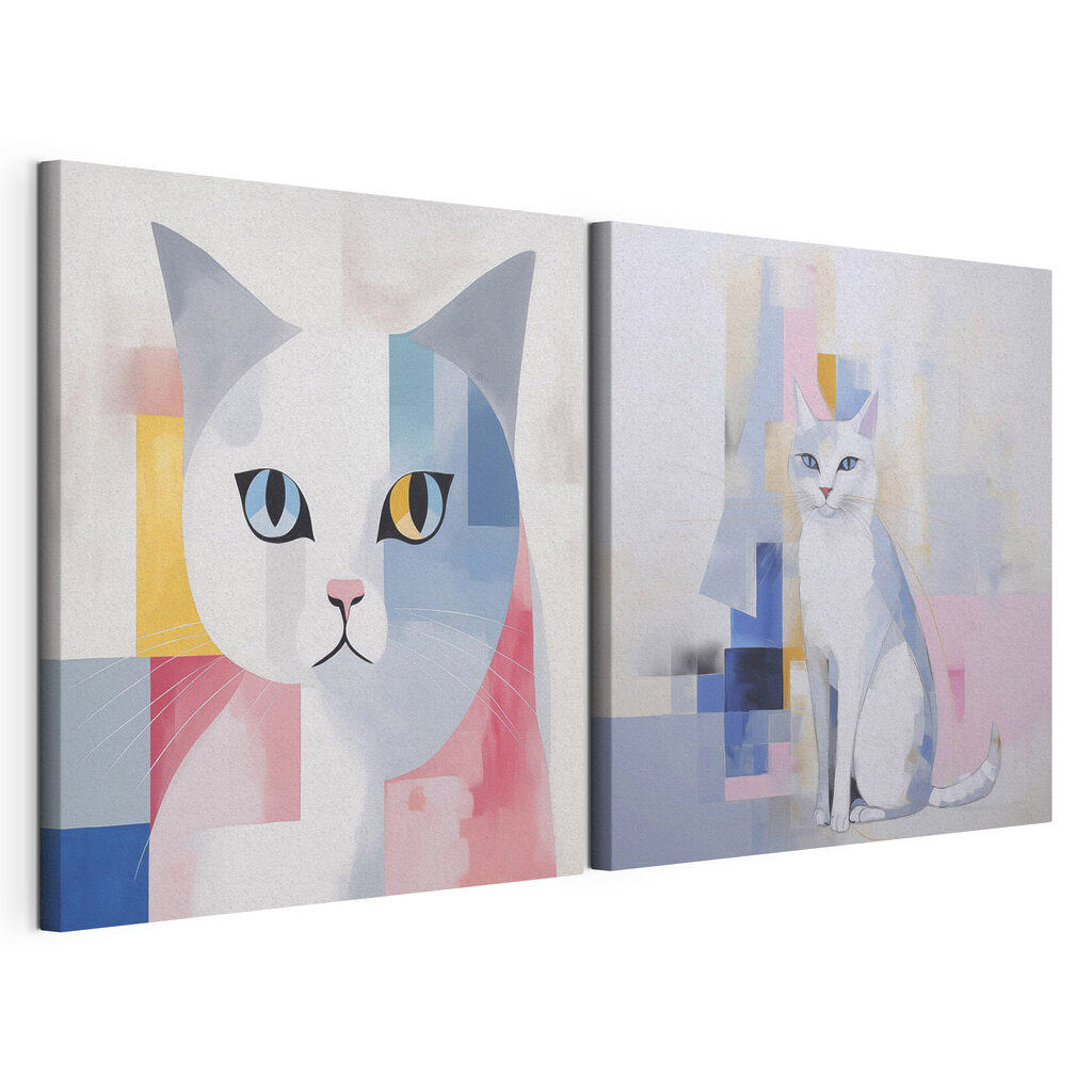 Retratos felinos em planos, tela esticada e borda contínua