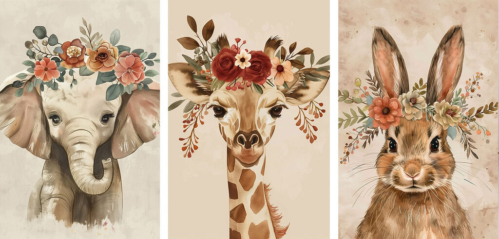 Animais com grinaldas — design completo