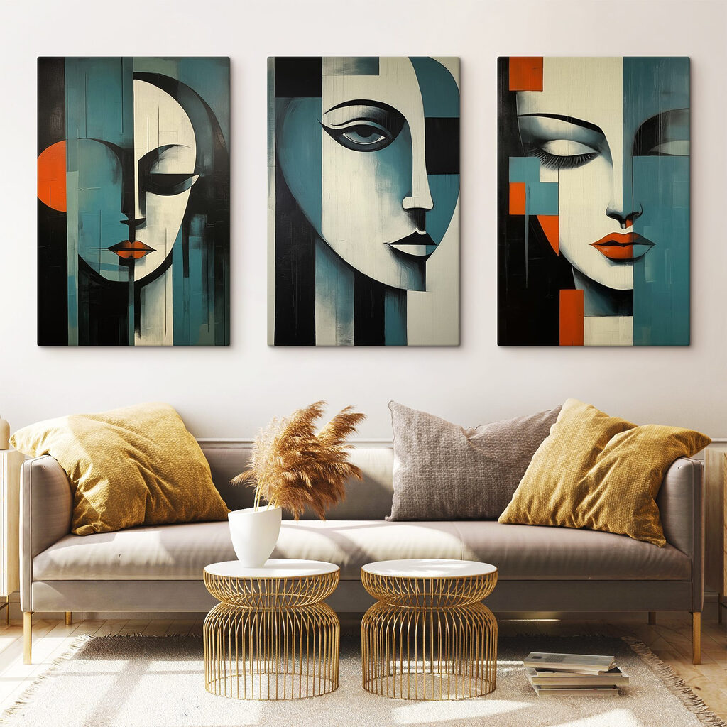 Rostos femininos em blocos — interior 1