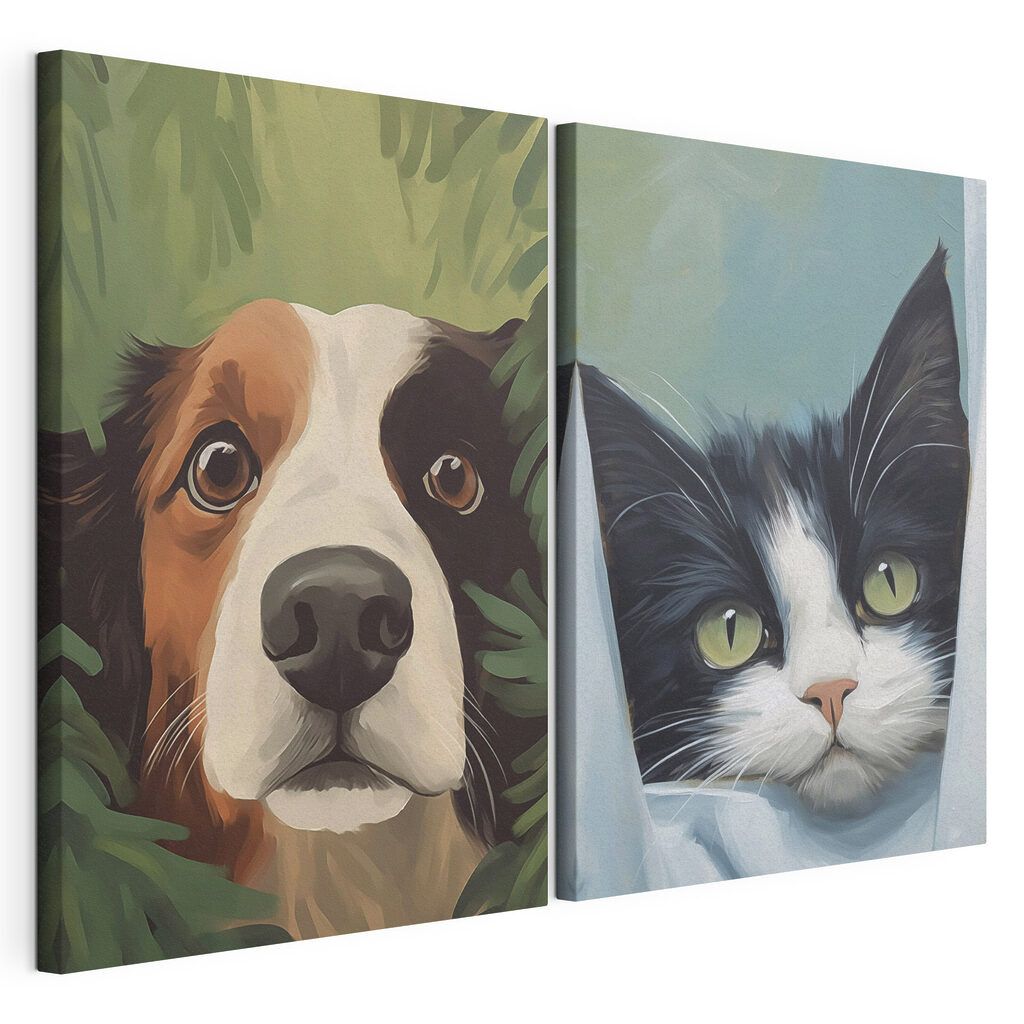 Cão e gato curiosos — vista do produto