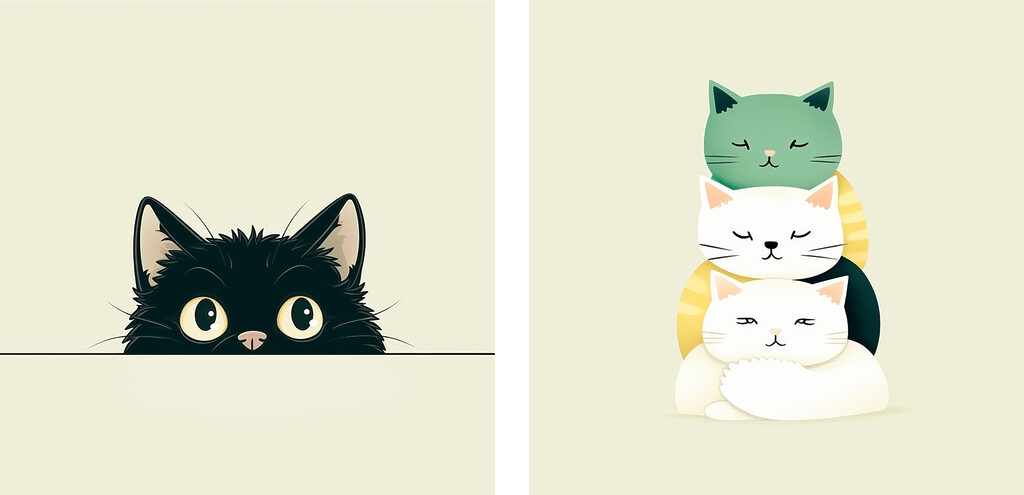 Gatos empilhados — design completo