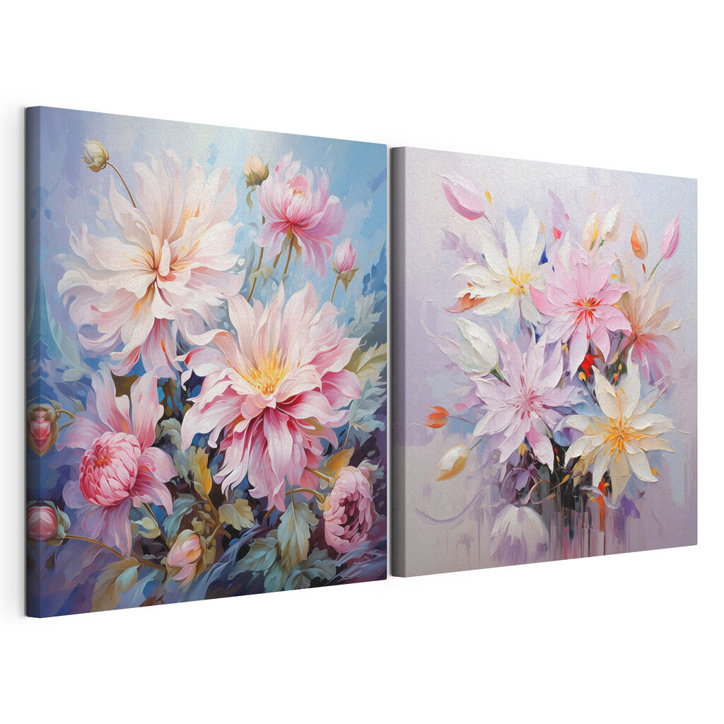 Jardim em tons pastel, tela esticada e borda contínua