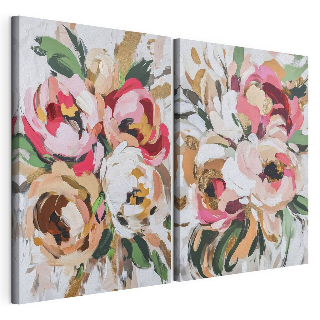 Flores em fundo branco, tela esticada e borda contínua