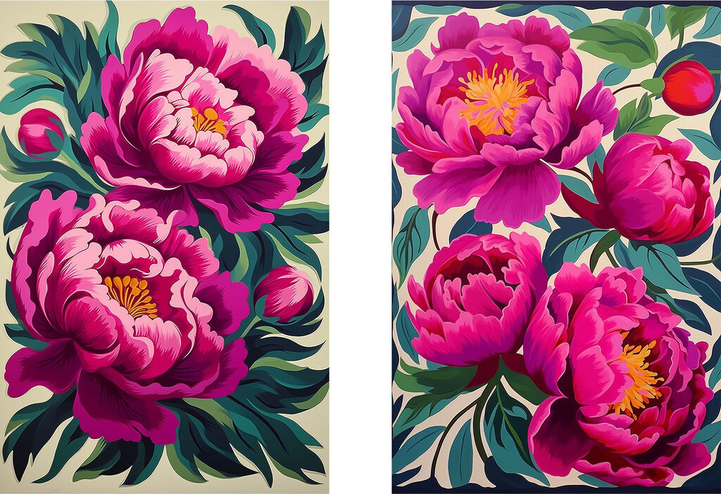 Peónias em flor — design completo