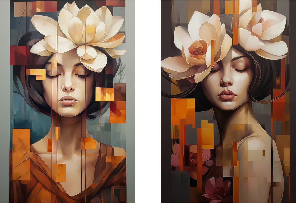 Flor sobre quadrados — design completo