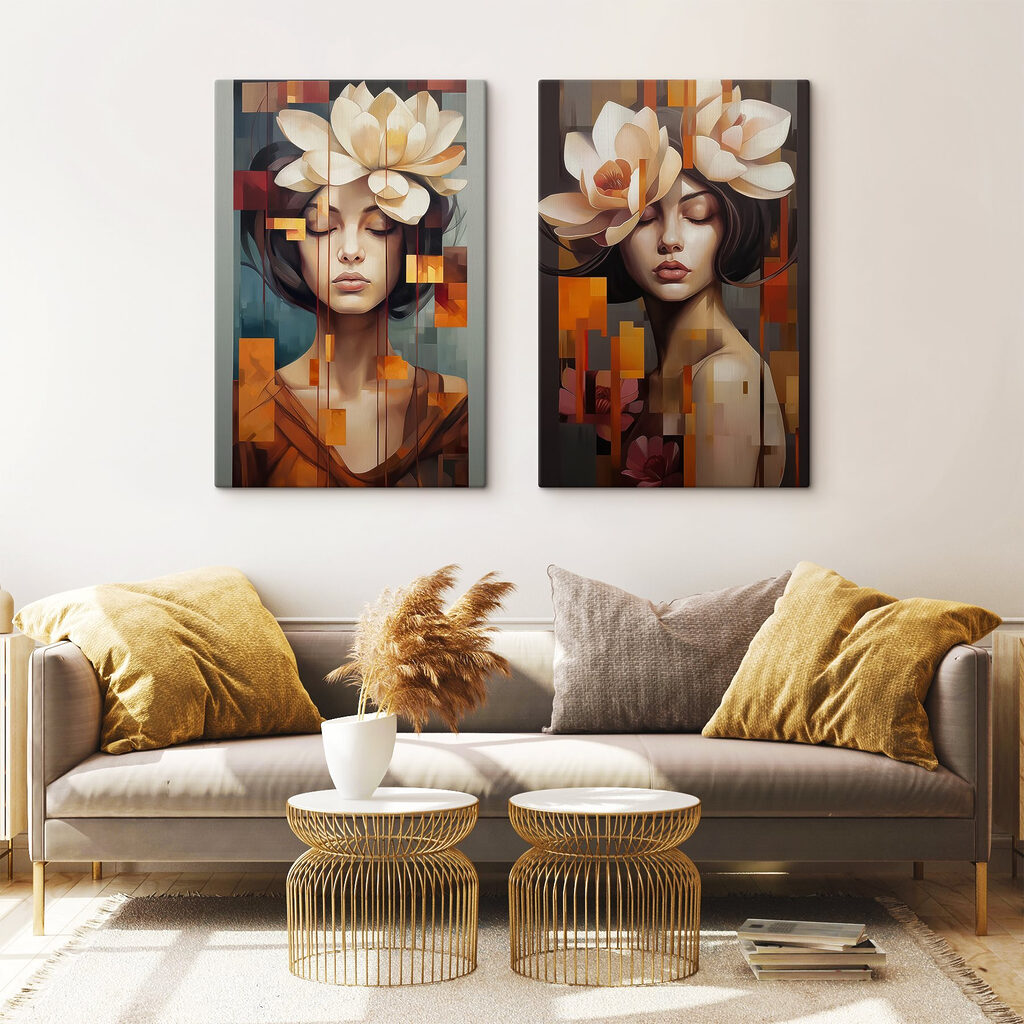 Flor sobre quadrados num interior