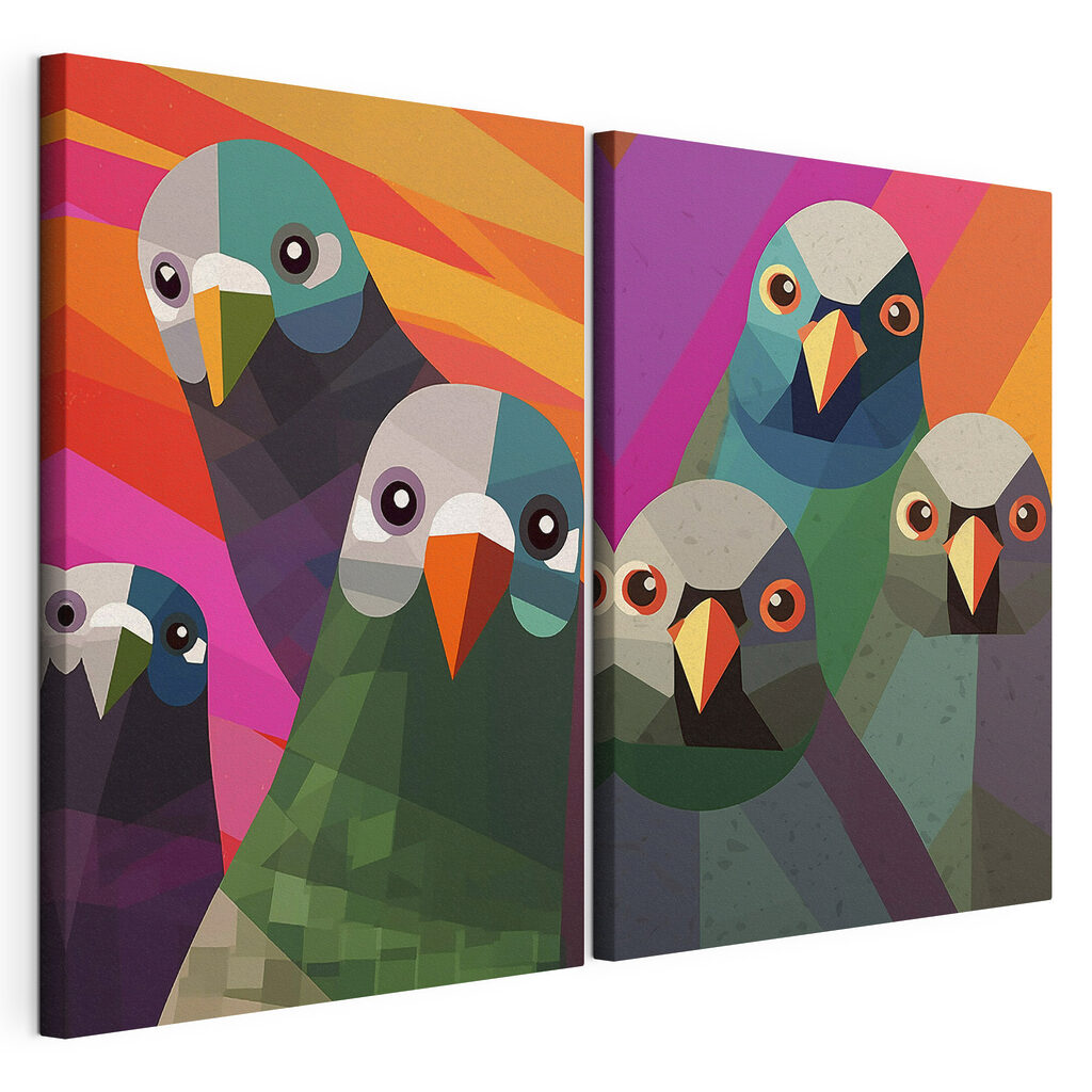Aves coloridas, tela esticada e borda contínua