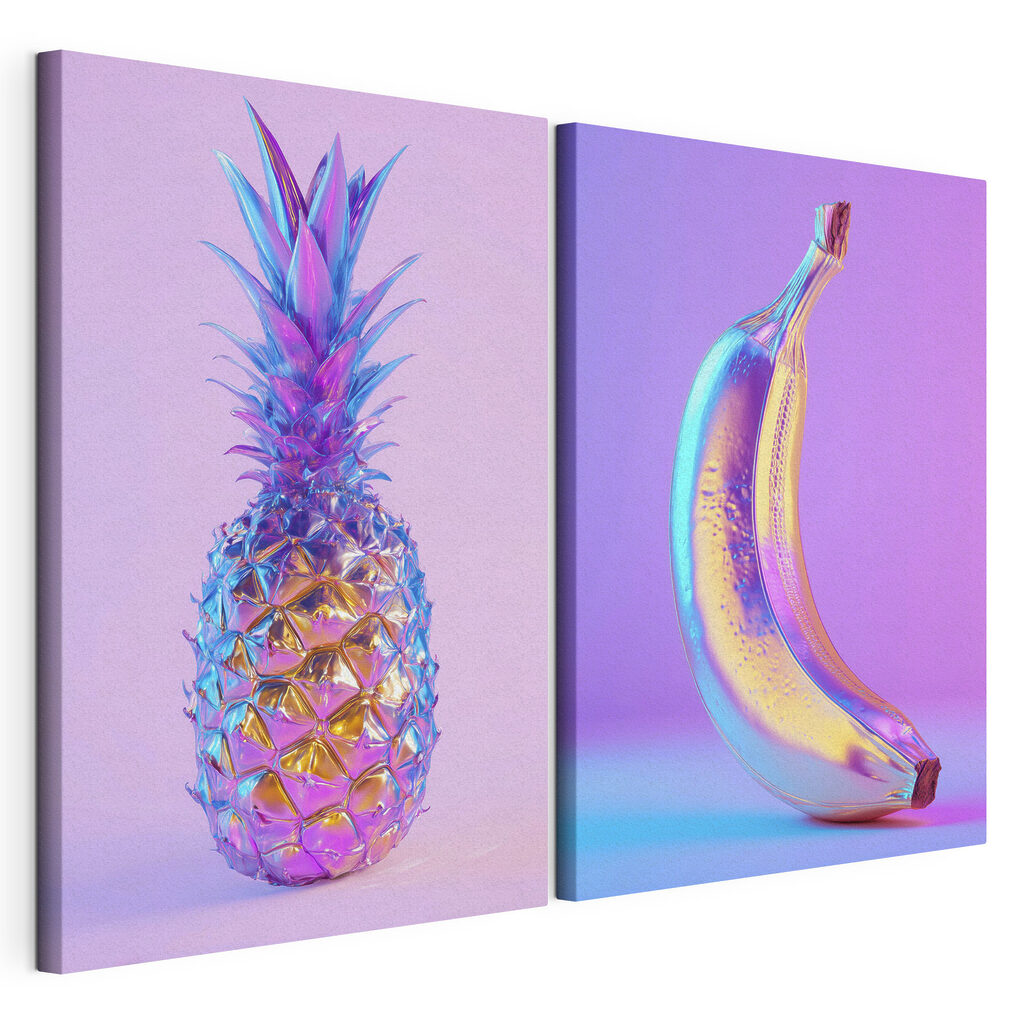 Fruta em cores vivas, tela esticada e borda contínua