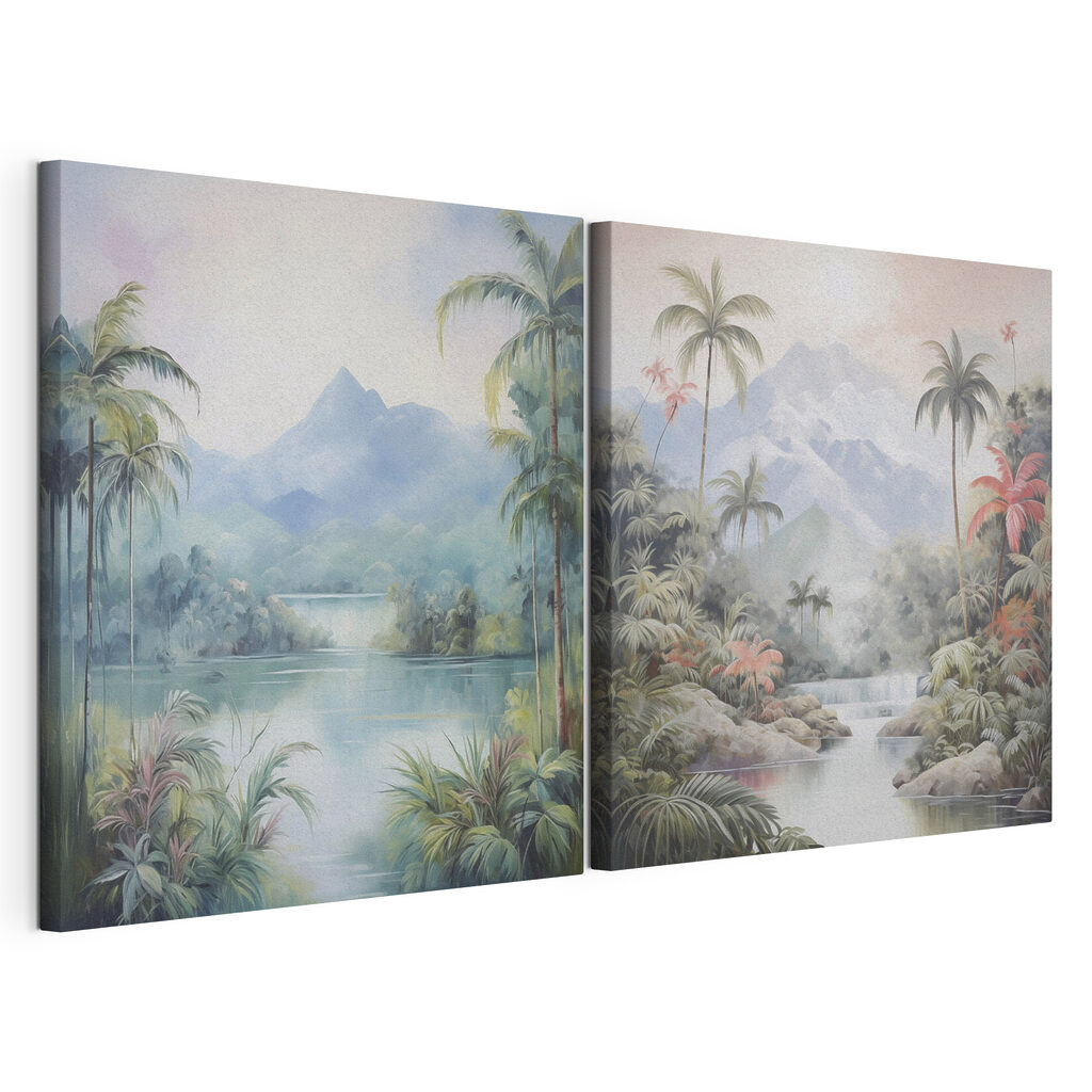 Paisagem tropical, tela esticada e borda contínua