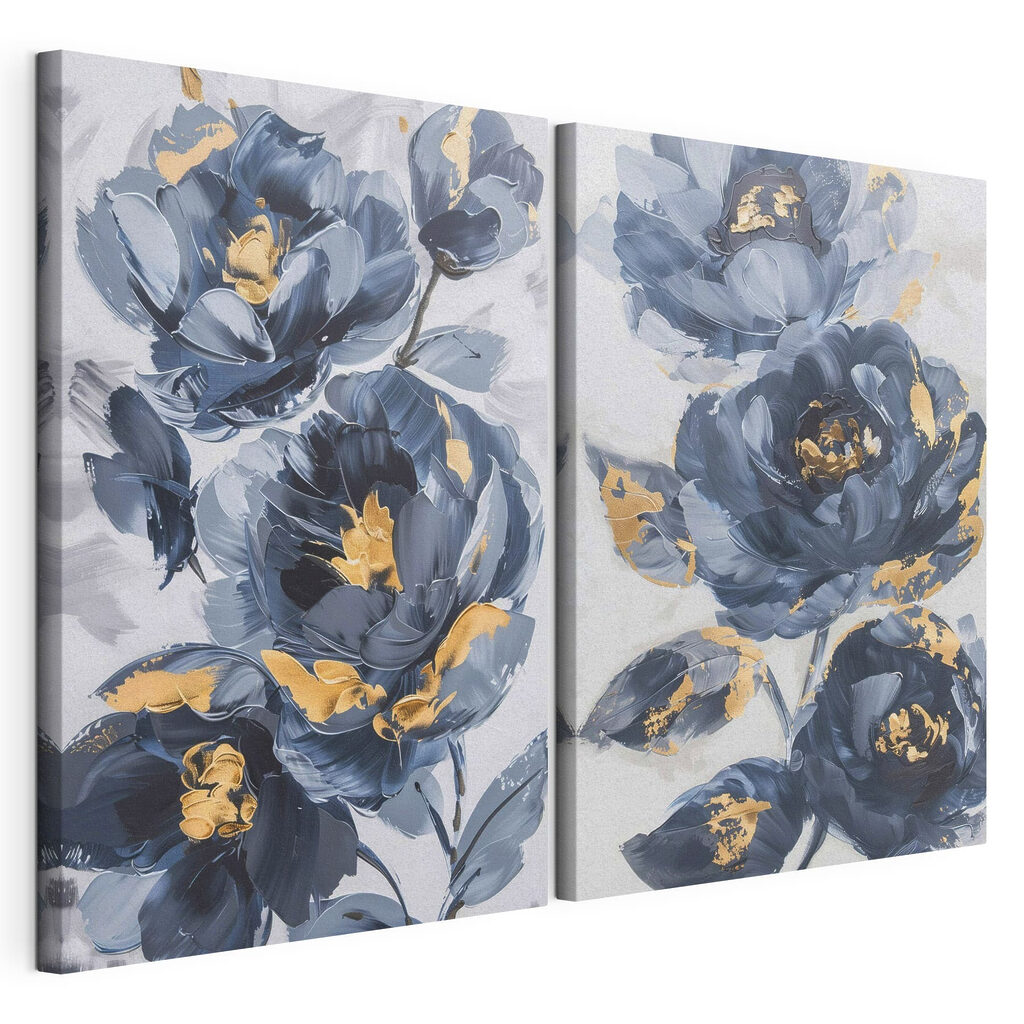 Flores frondosas, tela esticada e borda contínua
