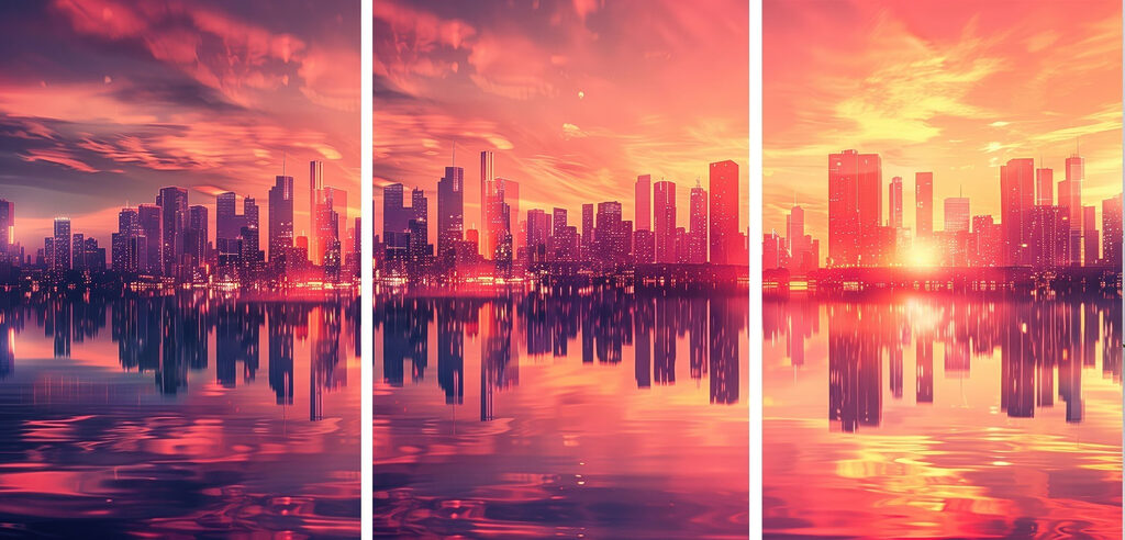 Torres refletidas ao entardecer — design completo