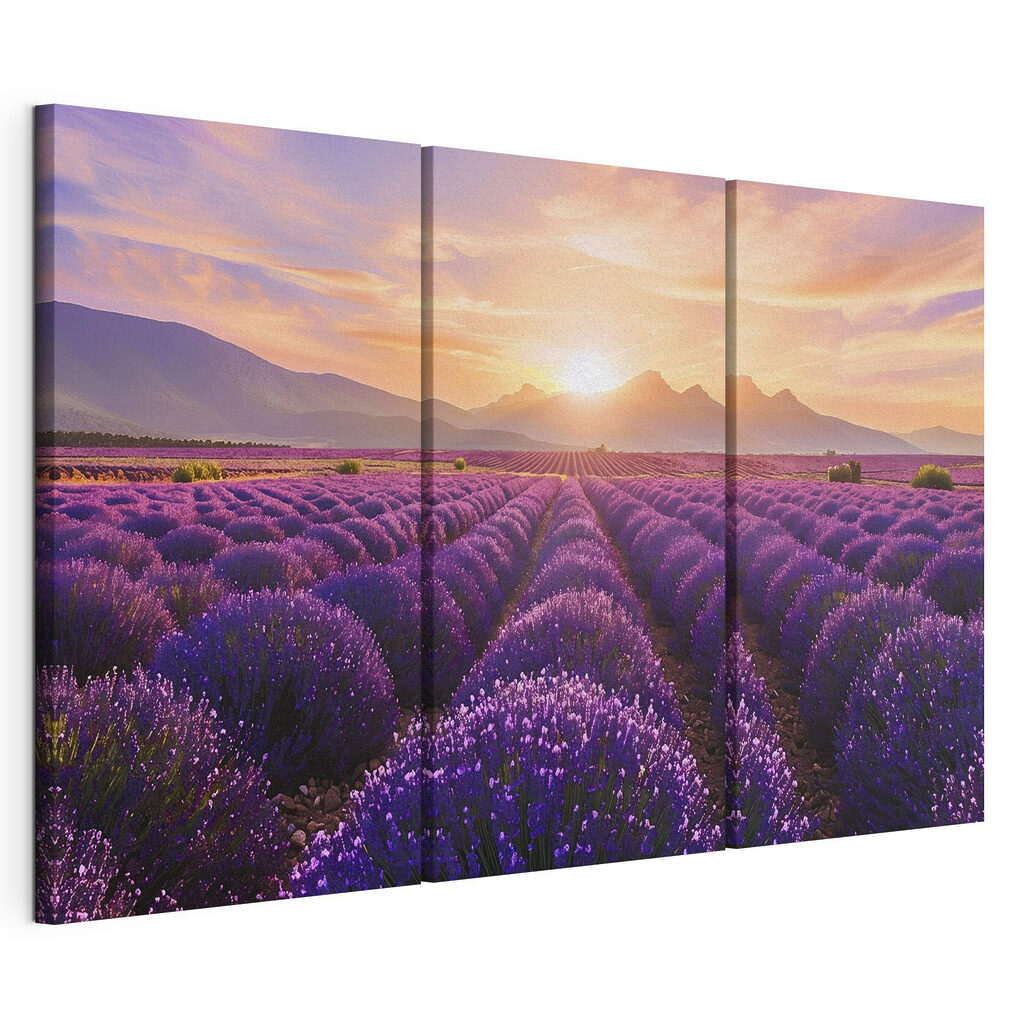 Lavanda e montanhas, tela esticada e borda contínua