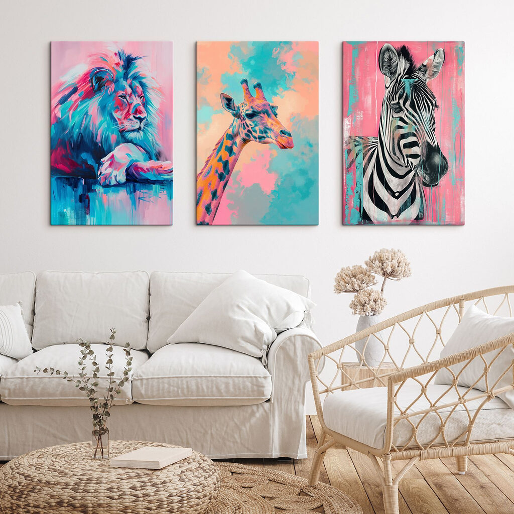 Leão, girafa e zebra — interior 1