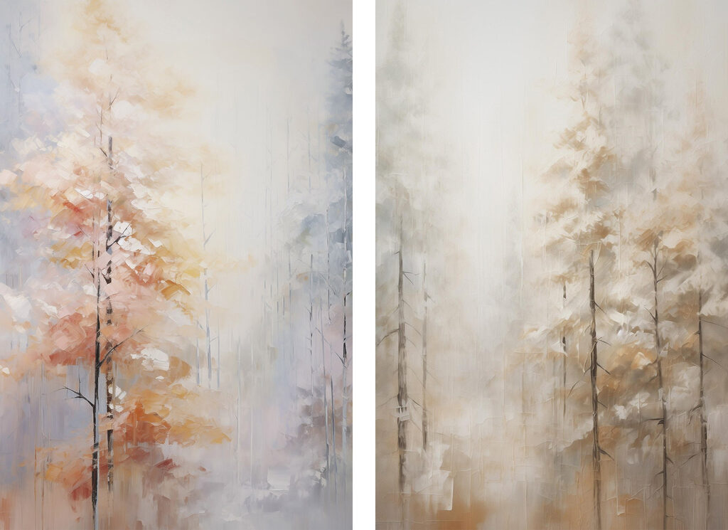 Bosque em névoa suave — design completo