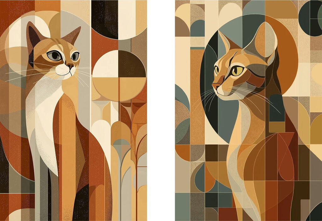 Gatos entre formas geométricas — design completo