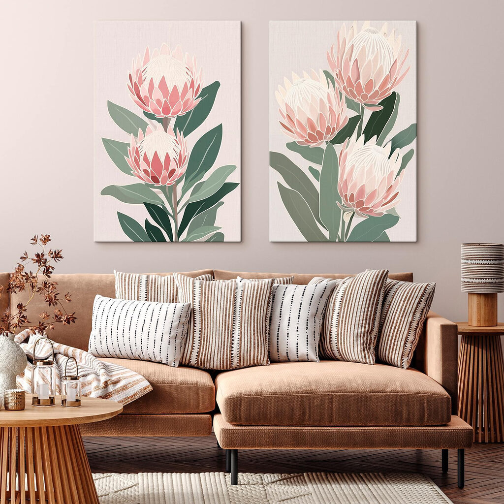 Proteas em tons pastel — interior 1