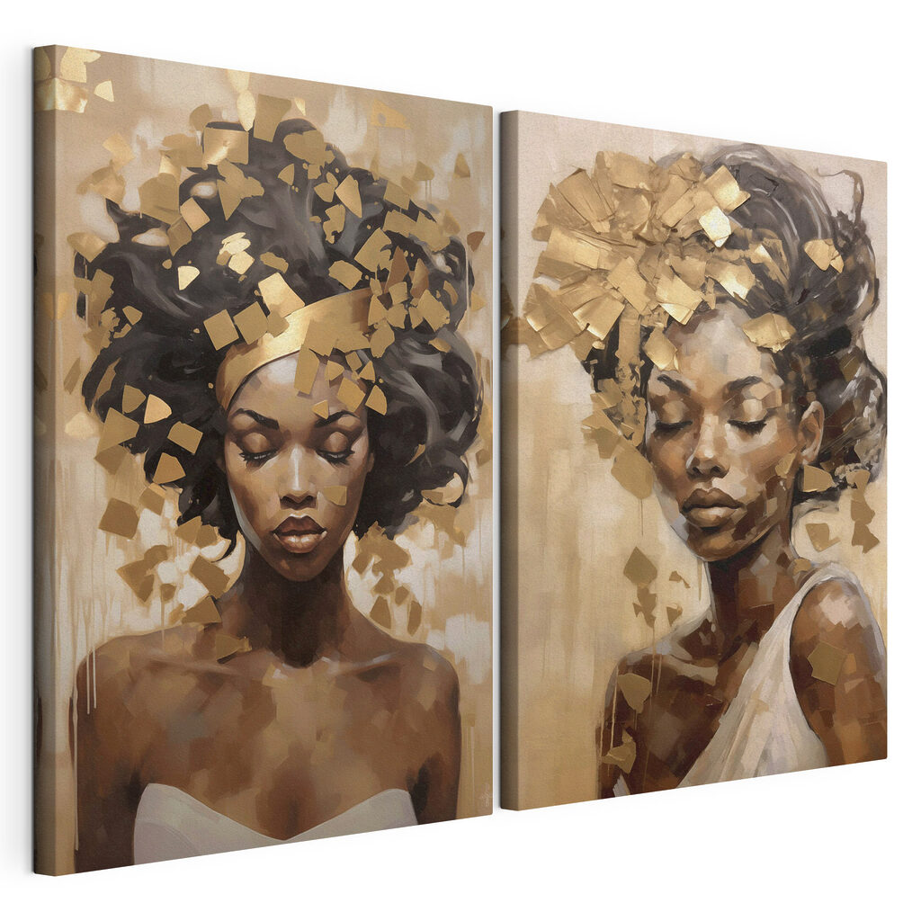 Retratos com coroas douradas, tela esticada e borda contínua