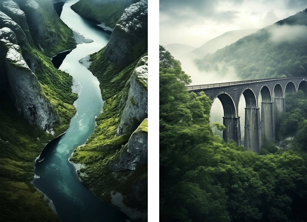 Rio e viaduto — design completo