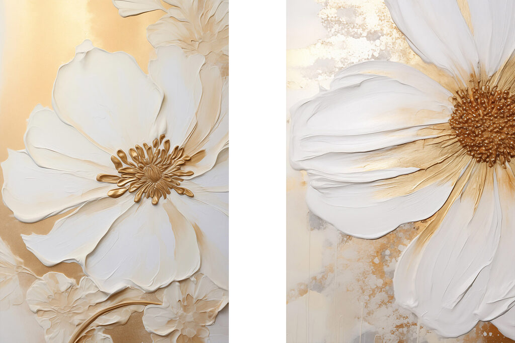 Flores com linhas douradas — design completo