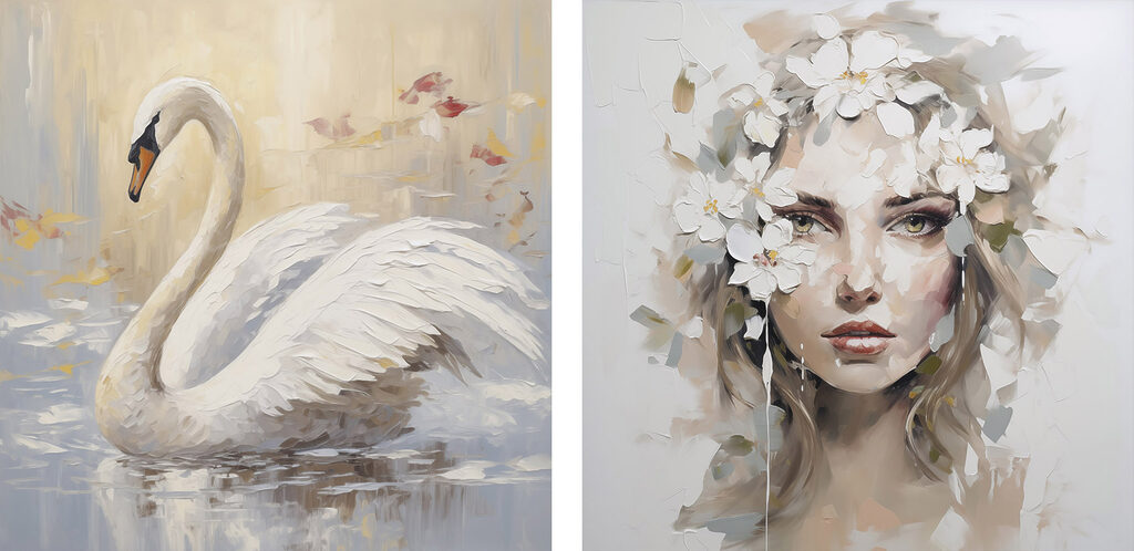 Mulher, flores e cisne — design completo