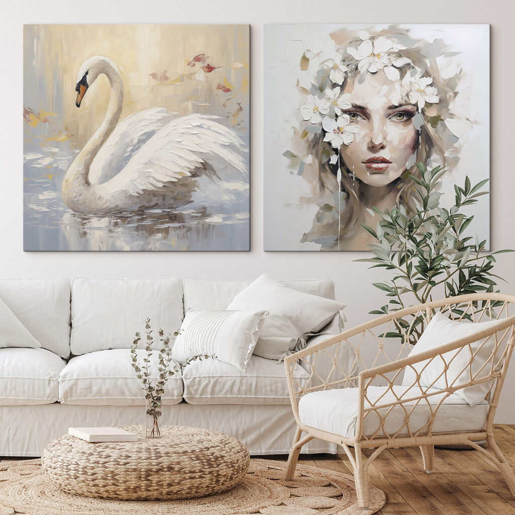 Mulher, flores e cisne — interior 1