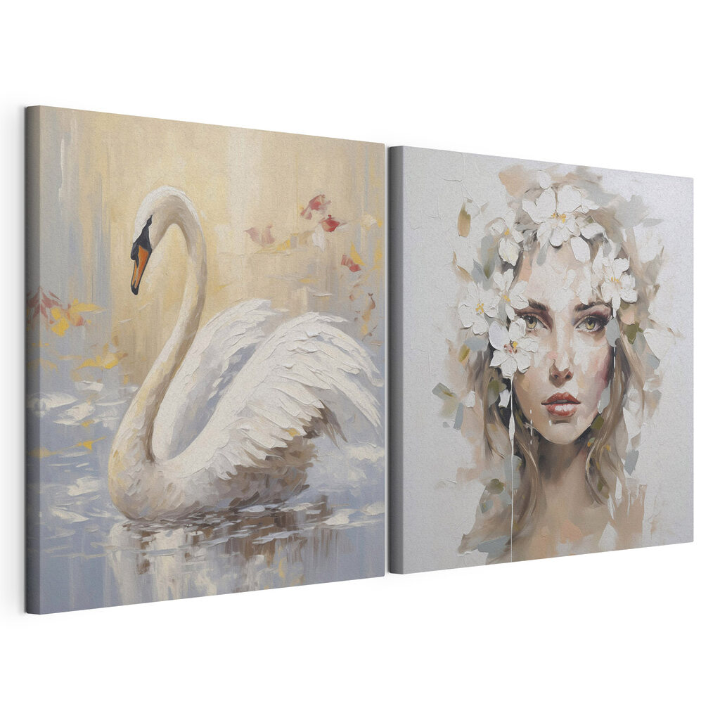 Mulher, flores e cisne — vista do produto