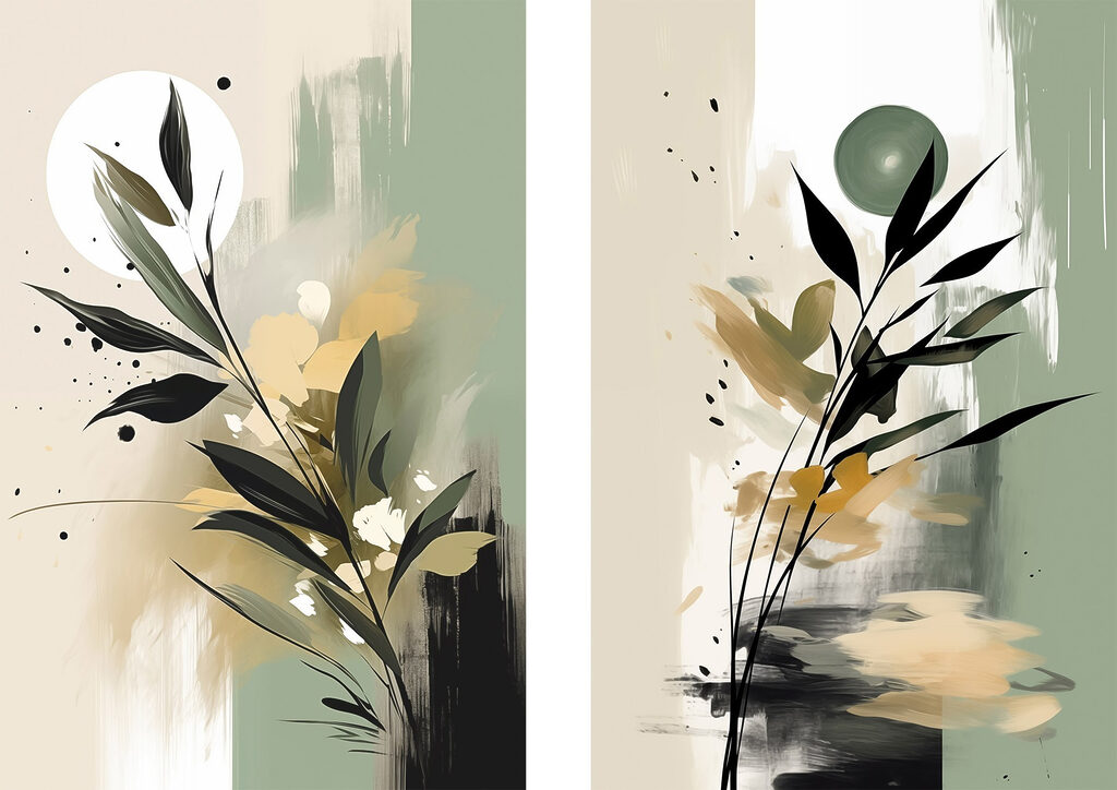 Folhas em pinceladas — design completo