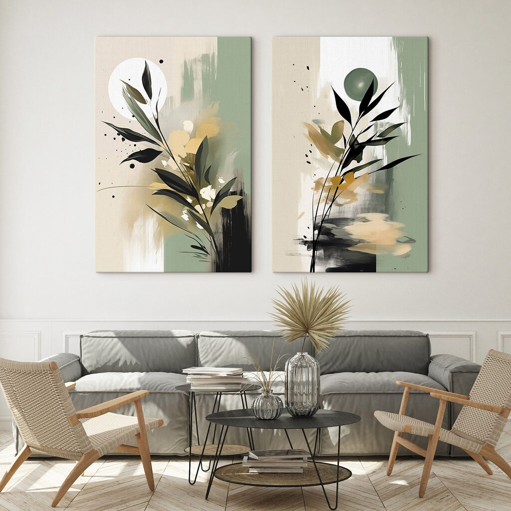 Folhas em pinceladas num interior