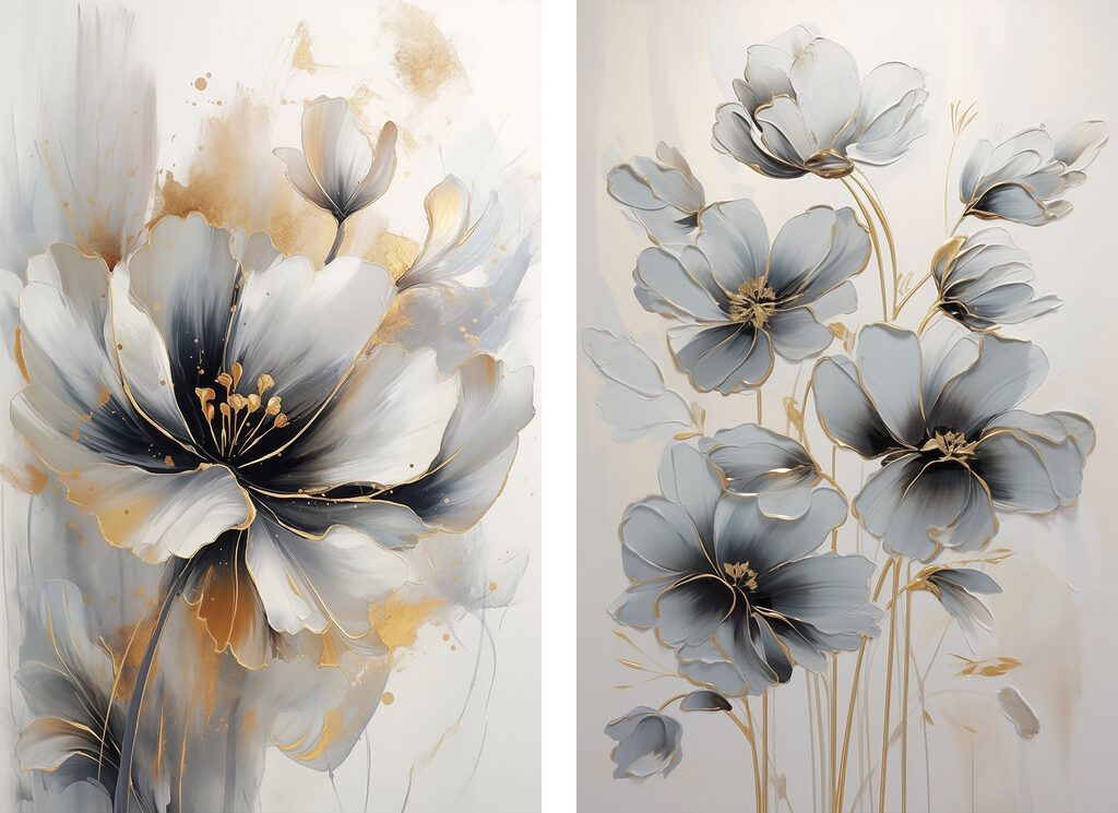 Flores em cinzento suave — design completo