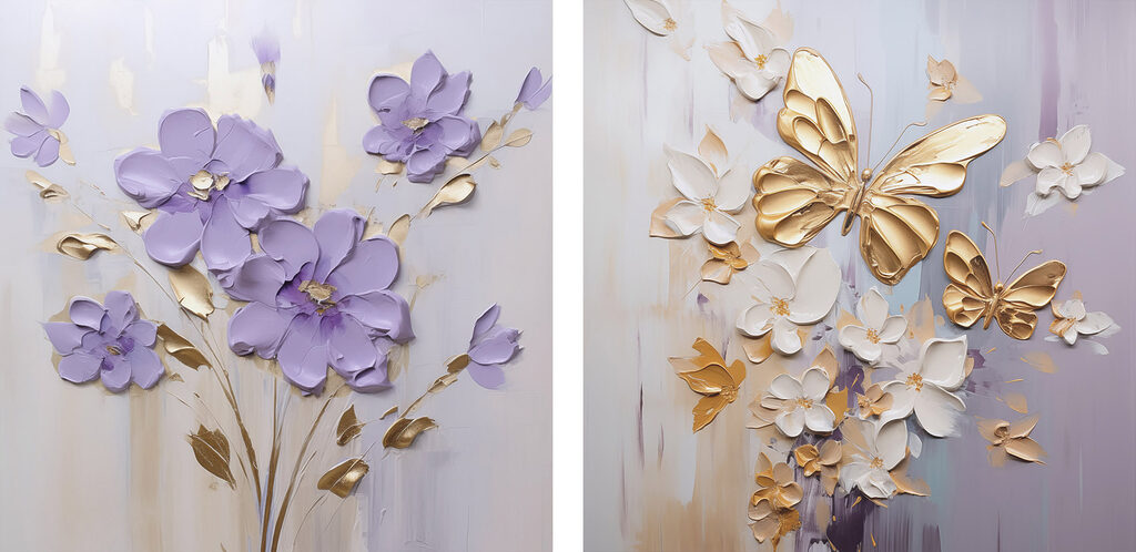 Borboletas entre flores roxas — design completo
