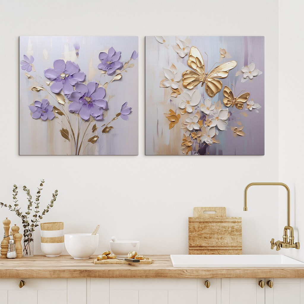Borboletas entre flores roxas — interior 1