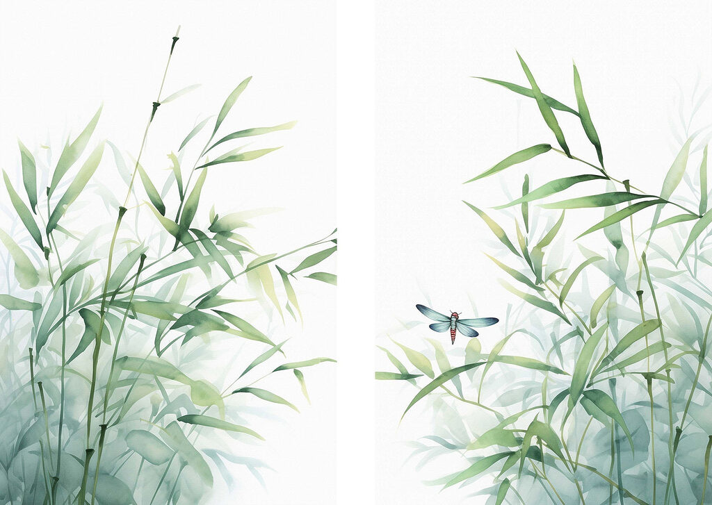 Libélula entre bambu — design completo