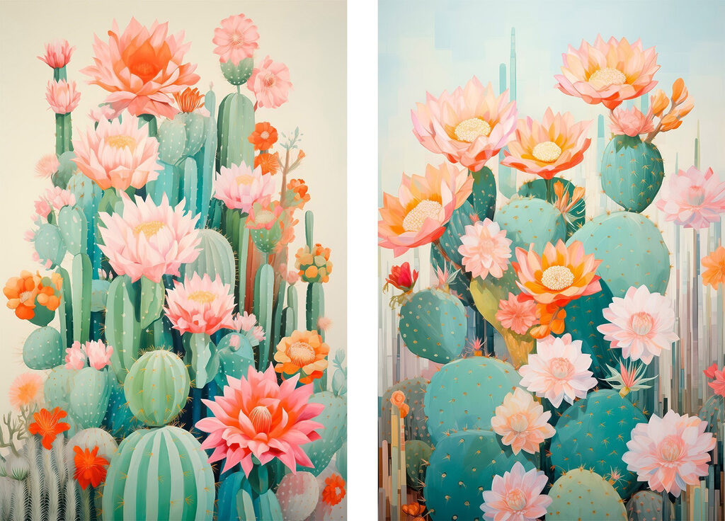 Flores e cactos — design completo