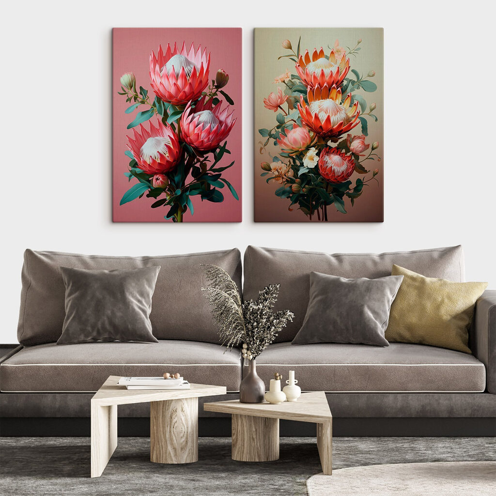 Colagem de flores num interior