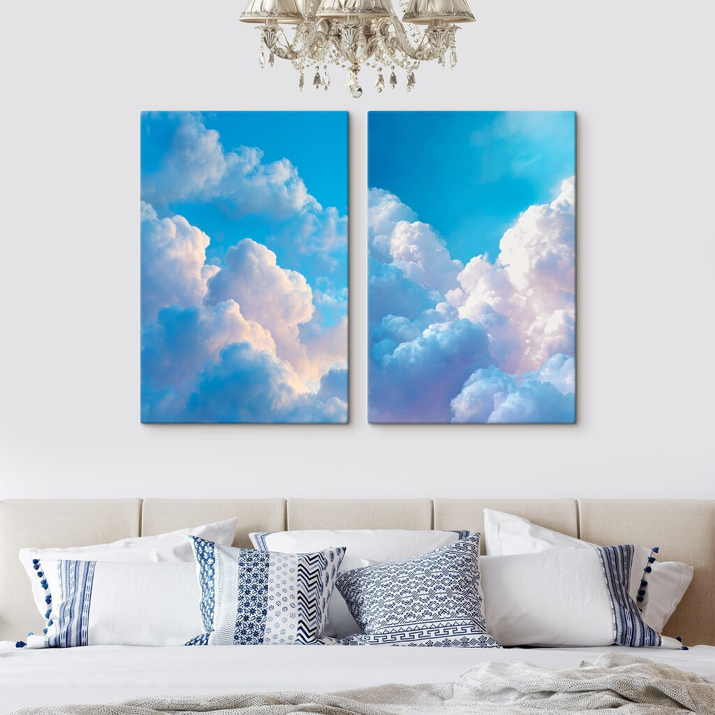 Céu azul com nuvens num interior