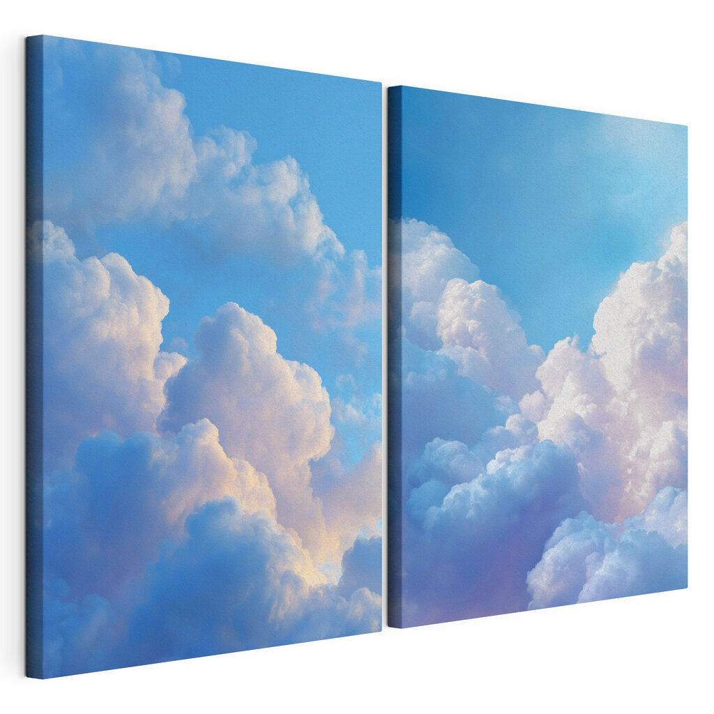 Céu azul com nuvens, tela esticada e borda contínua
