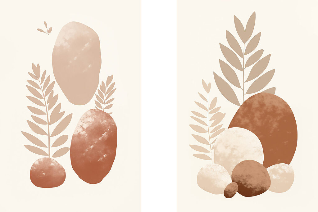 Pedras e folhas — design completo